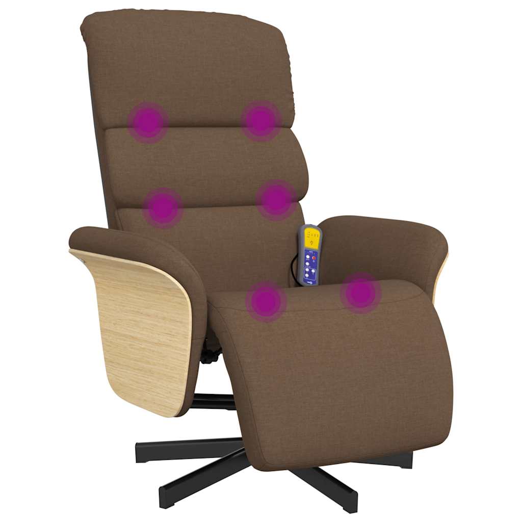 vidaXL Cadeira de massagens reclinável c/ apoio de pés tecido castanho