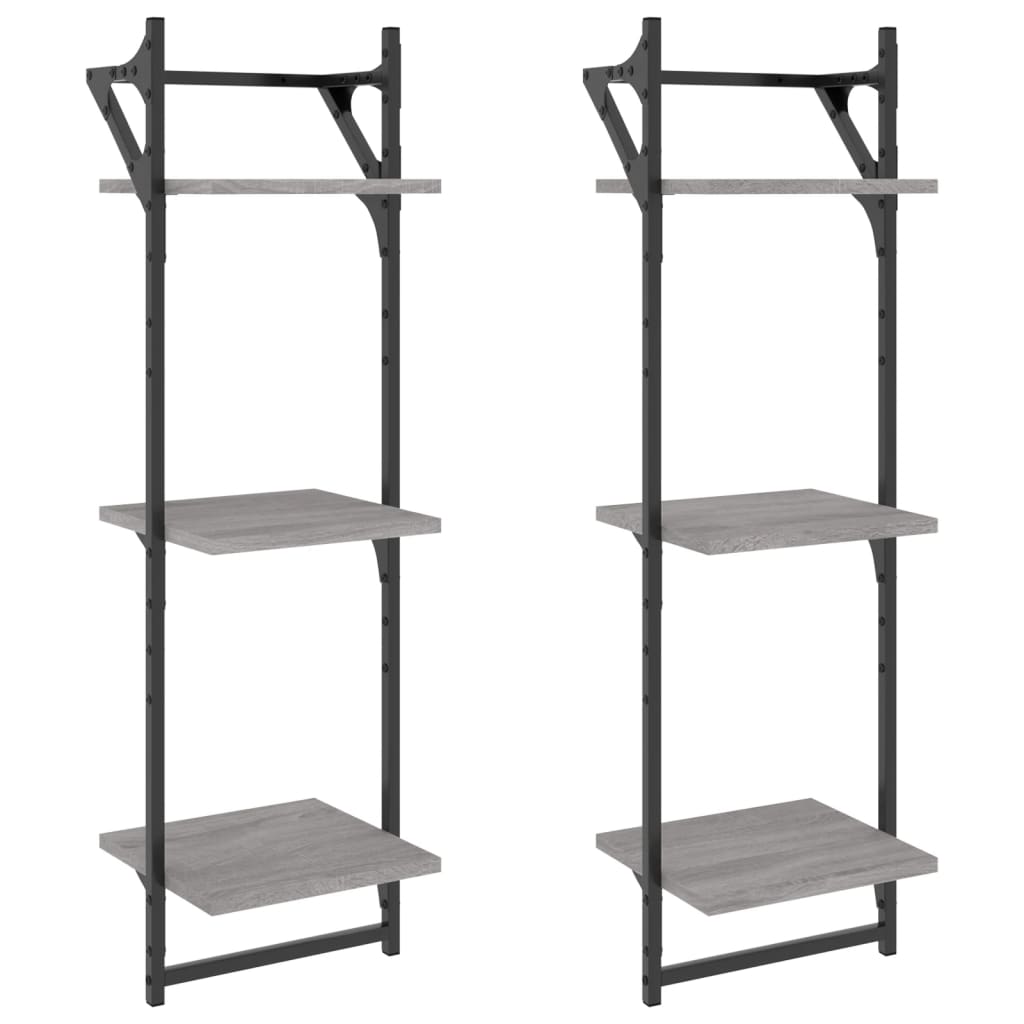 vidaXL Estante 3 prateleiras c/ barras 2pcs 30x25x100 cm cinza sonoma