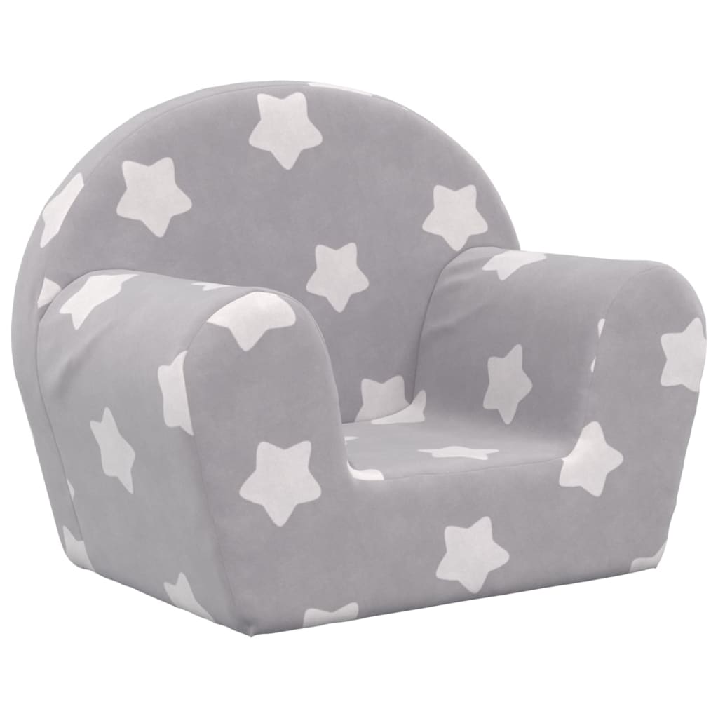 vidaXL Sofá infantil c/ estrelas pelúcia macia cinzento-claro