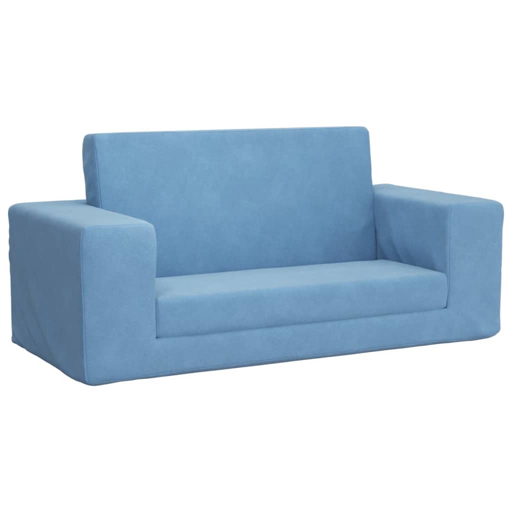 vidaXL Sofá-cama infantil de 2 lugares pelúcia macia azul