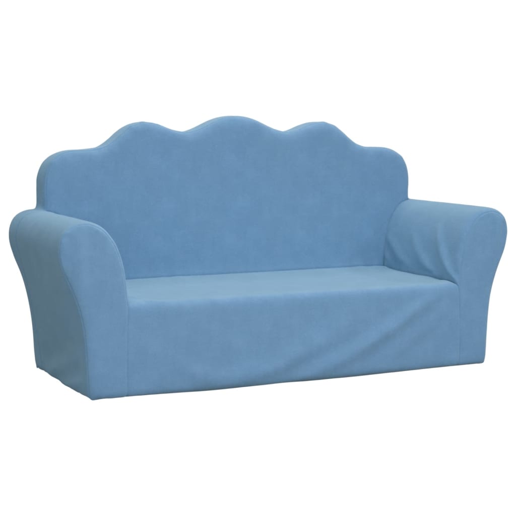 vidaXL Sofá infantil de 2 lugares pelúcia macia azul