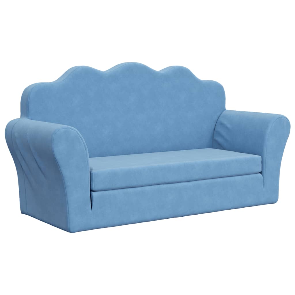 vidaXL Sofá-cama infantil de 2 lugares pelúcia macia azul