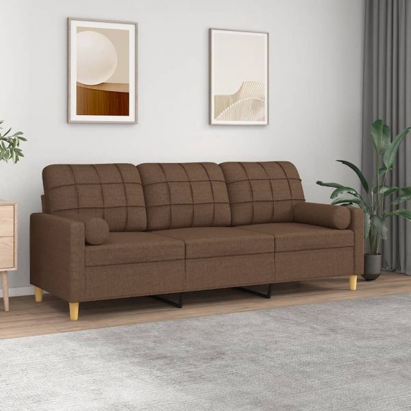 Sofá vidaXL Sofá 3 Lugares + Almofadas Decorativas 180 cm Tecido Castanho