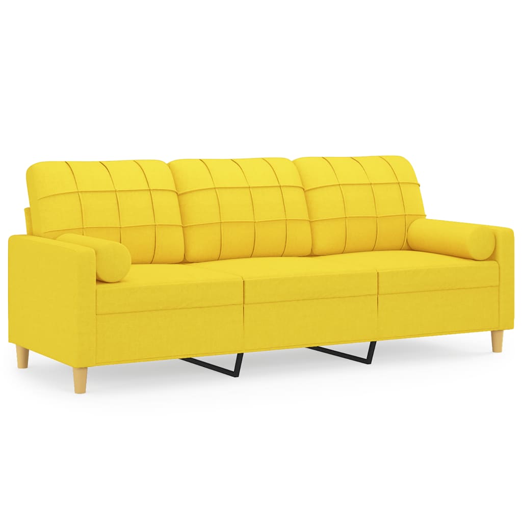 vidaXL Sofá 3 lugares + almofadas decoração 180cm tecido amarelo-claro