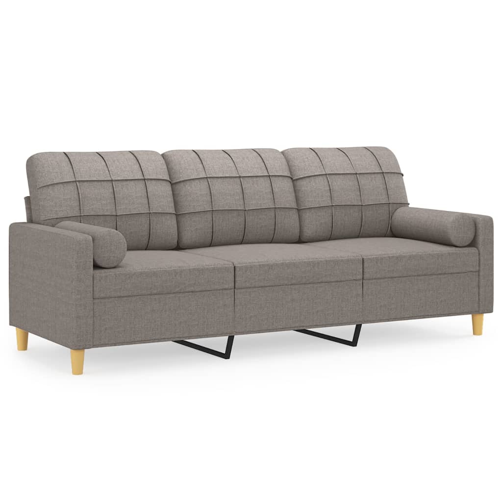 vidaXL Sofá 3 lug. +almofadas decoração 180cm tecido cinza-acastanhado