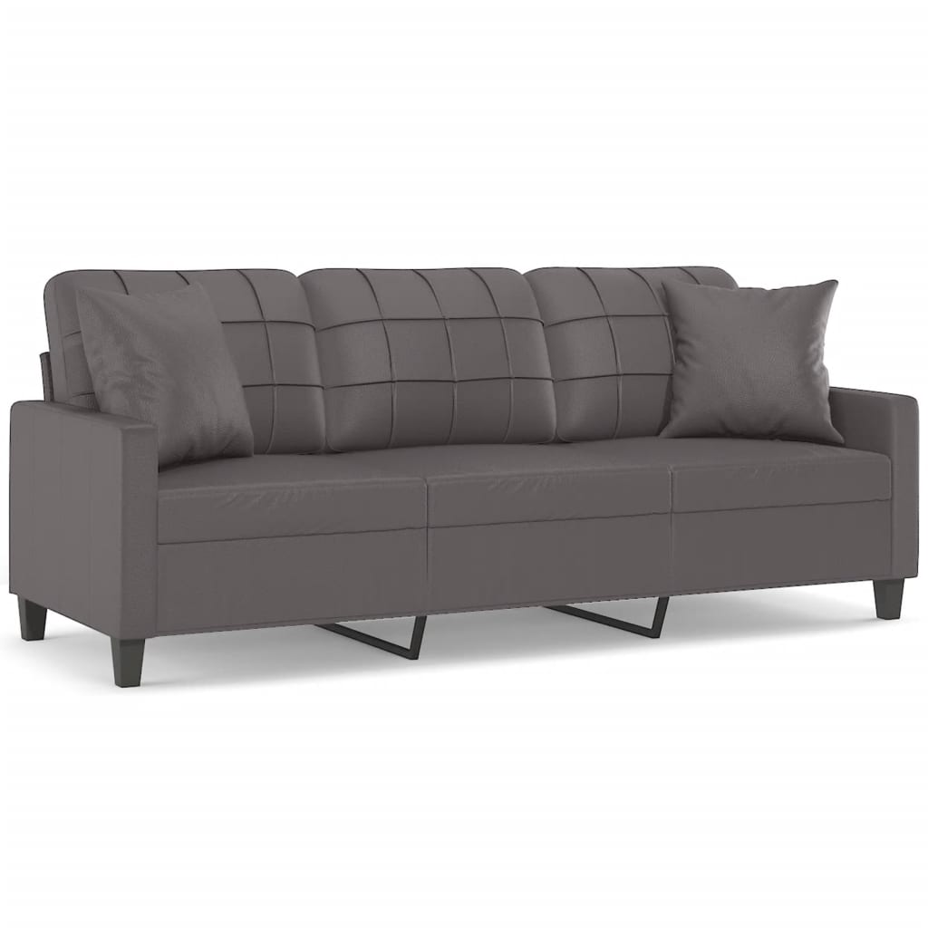 vidaXL Sofá 3 lug. c/ almofadas decorativas 180 cm couro artif. cinza