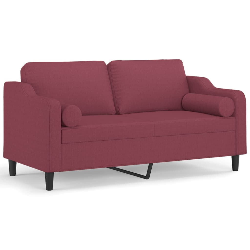 vidaXL Sofá 2 lug. + almofadas decorativas 140cm tecido vermelho tinto