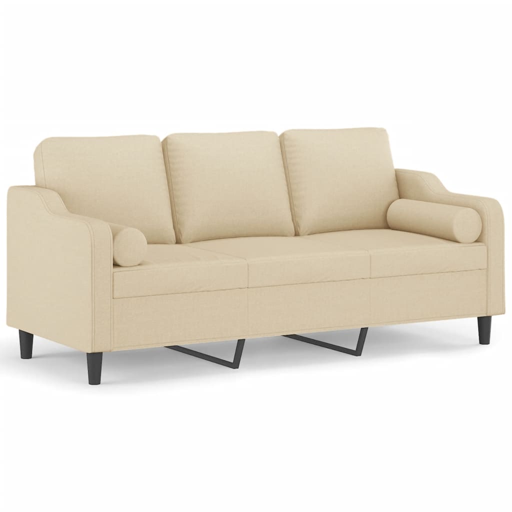 vidaXL Sofá 3 lugares + almofadas decorativas 180 cm tecido cor creme