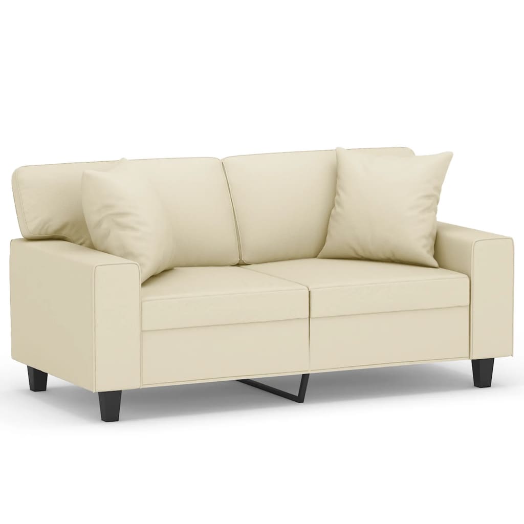 vidaXL Sofá 2 lugares + almofadas decorativas 120cm couro artif. creme