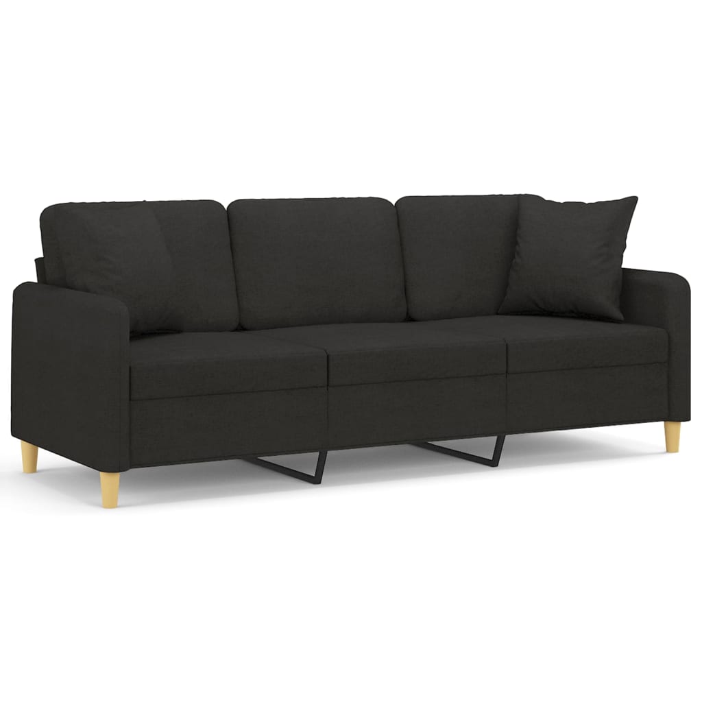 vidaXL Sofá 3 lugares + almofadas decorativas 180 cm tecido preto