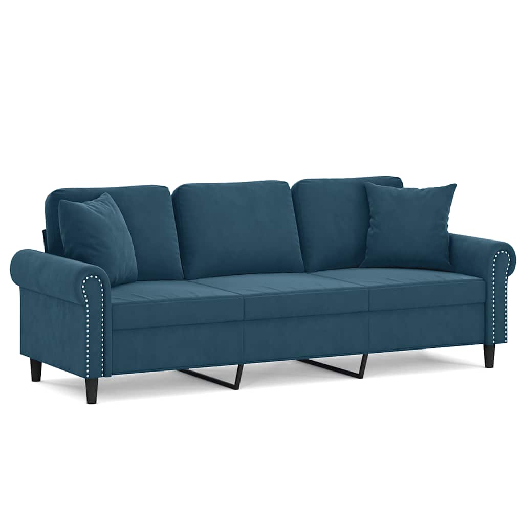 vidaXL Sofá 3 lugares c/ almofadas decorativas 180 cm veludo azul