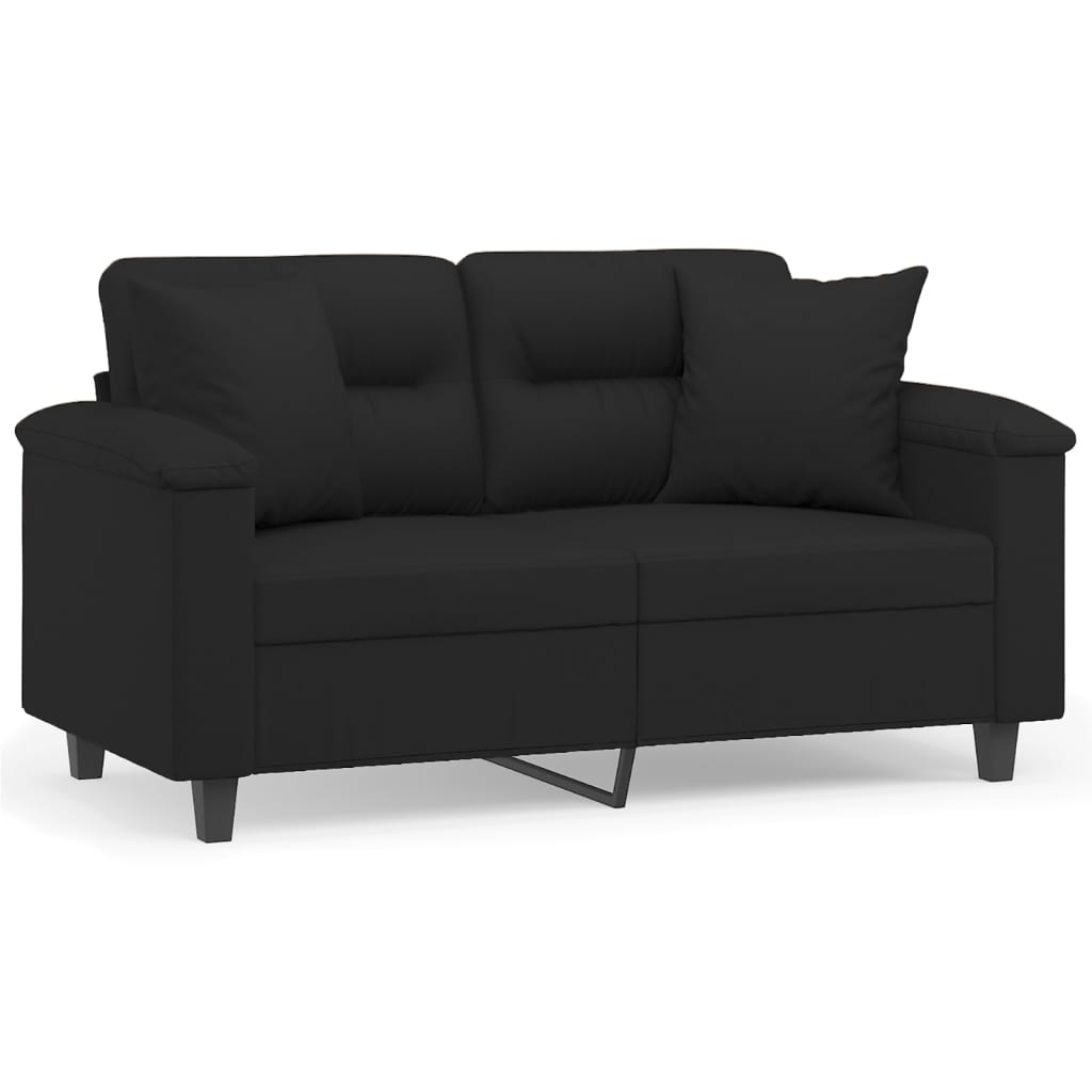 vidaXL Sofá 2 lugares c/ almofadas 120 cm microfibra preto