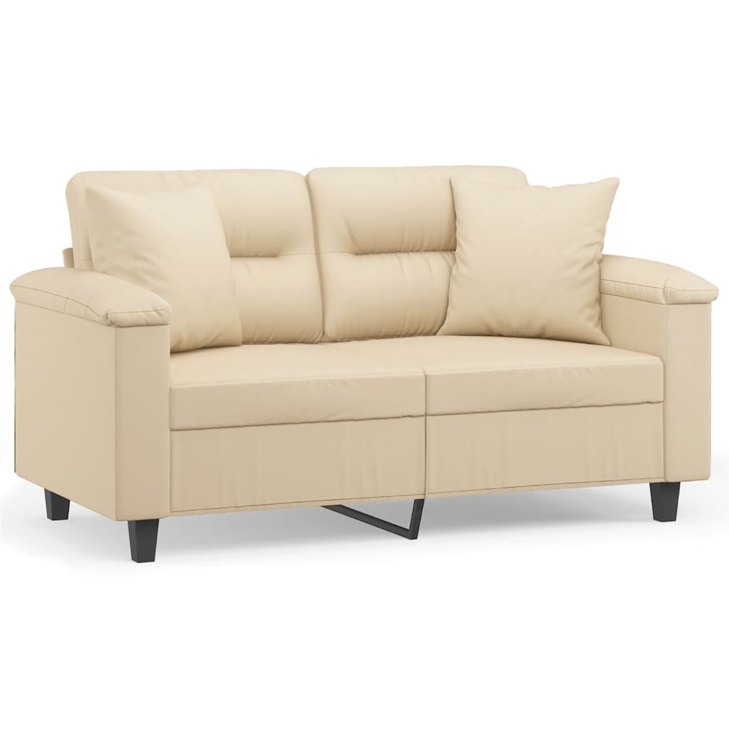 vidaXL Sofá 2 lugares c/ almofadas 120 cm microfibra cor creme