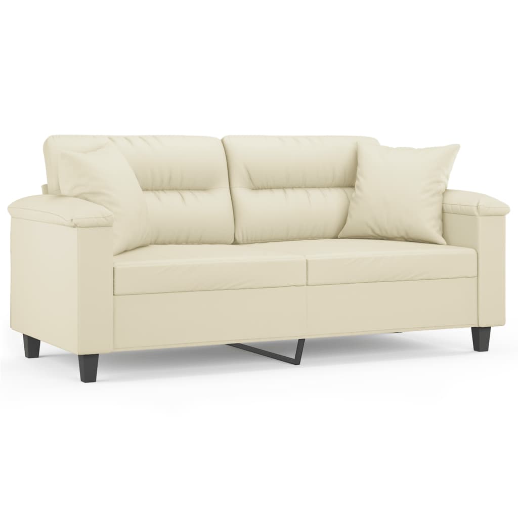 vidaXL Sofá 2 lugares + almofadas decorativas 140cm couro artif. creme