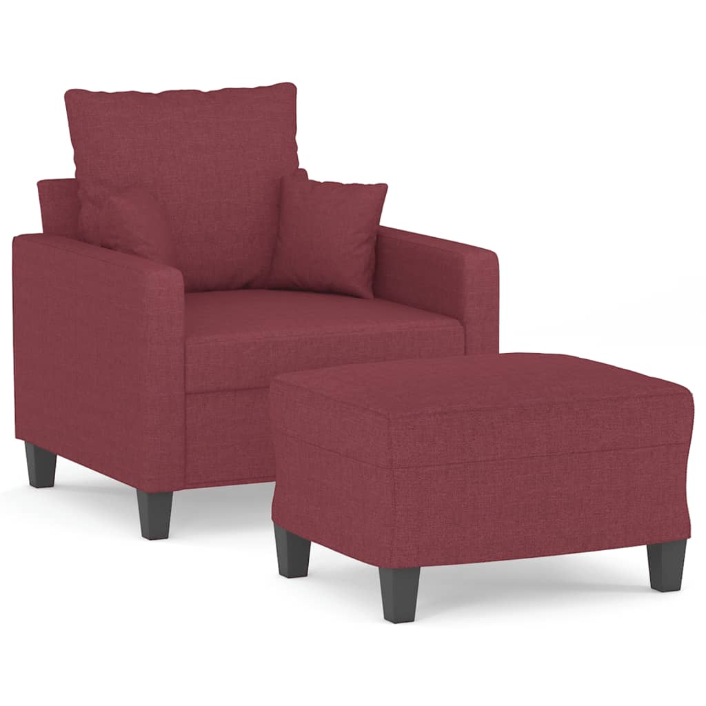 vidaXL Poltrona com apoio de pés 60 cm tecido vermelho tinto