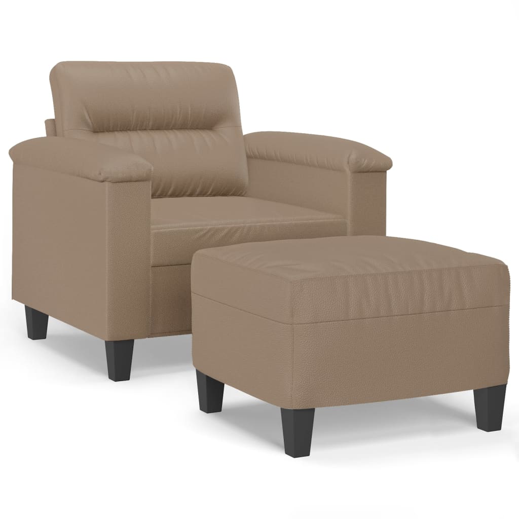 vidaXL Poltrona com apoio de pés 60 cm couro artificial cappuccino