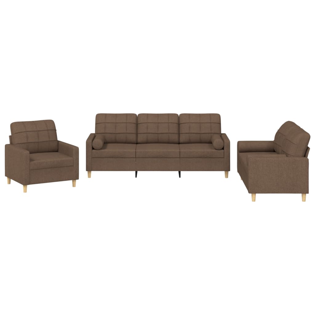 vidaXL 3 pcs conjunto de sofás com almofadas tecido castanho