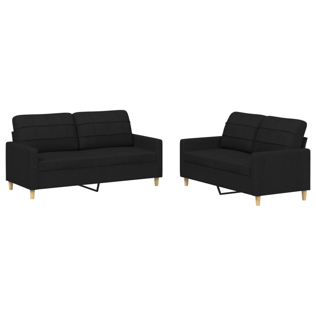 vidaXL 2 pcs conjunto de sofás com almofadões tecido preto