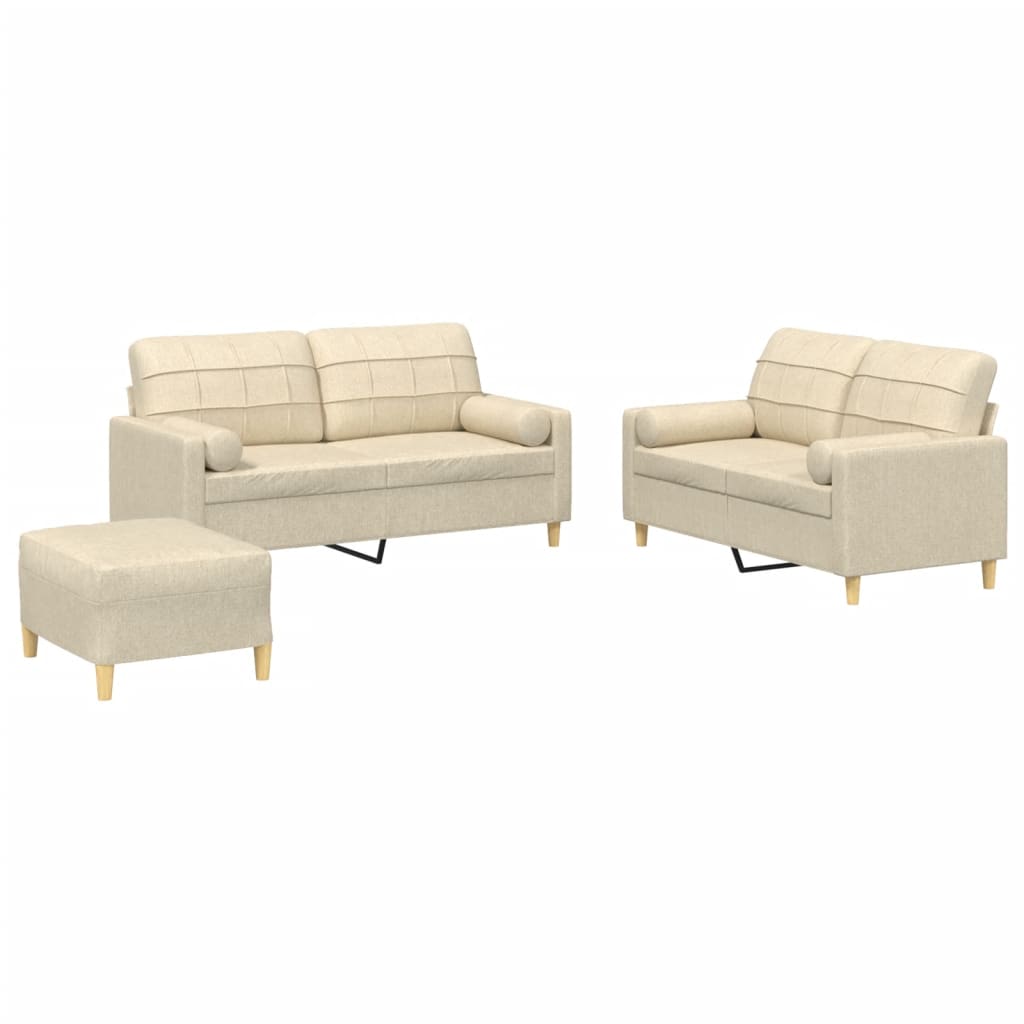 vidaXL 3 pcs conjunto de sofás com almofadas tecido cor creme