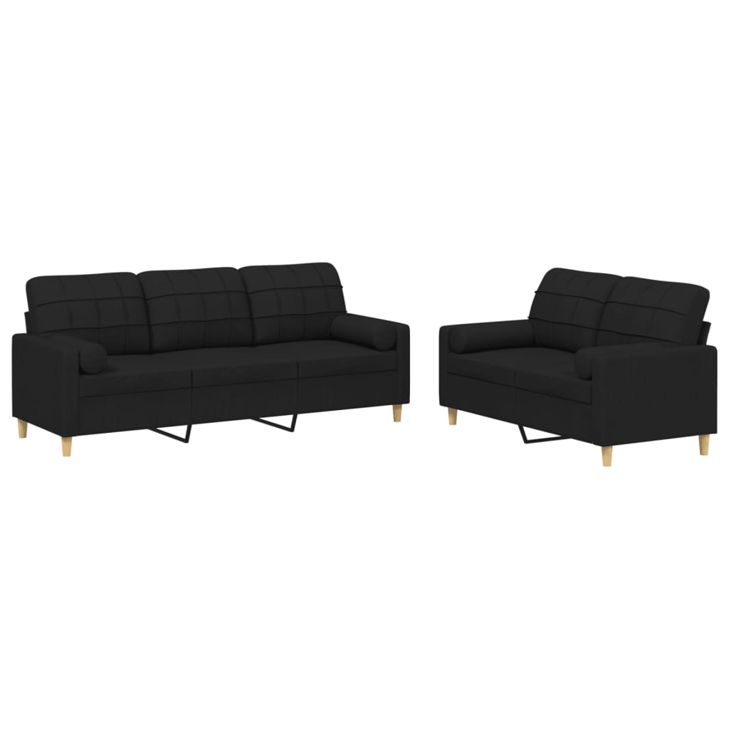 vidaXL 2 pcs conjunto de sofás com almofadas tecido preto