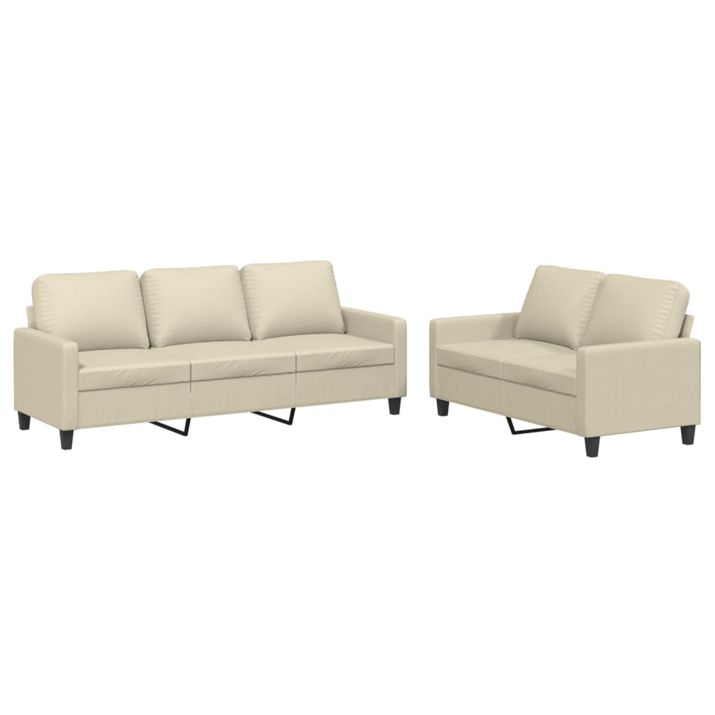vidaXL 2 pcs conjunto sofás c/ almofadões couro artificial cor creme