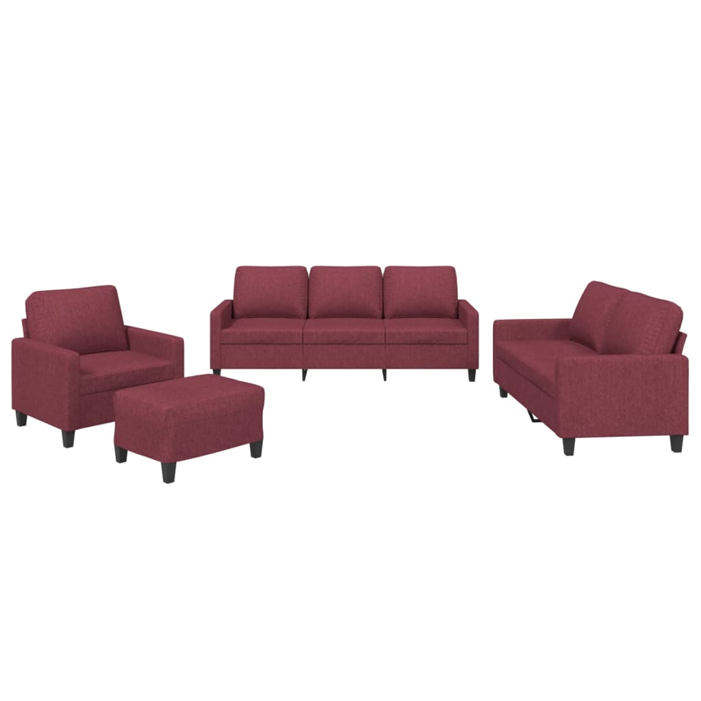 vidaXL 4 pcs conjunto de sofás com almofadões tecido vermelho tinto