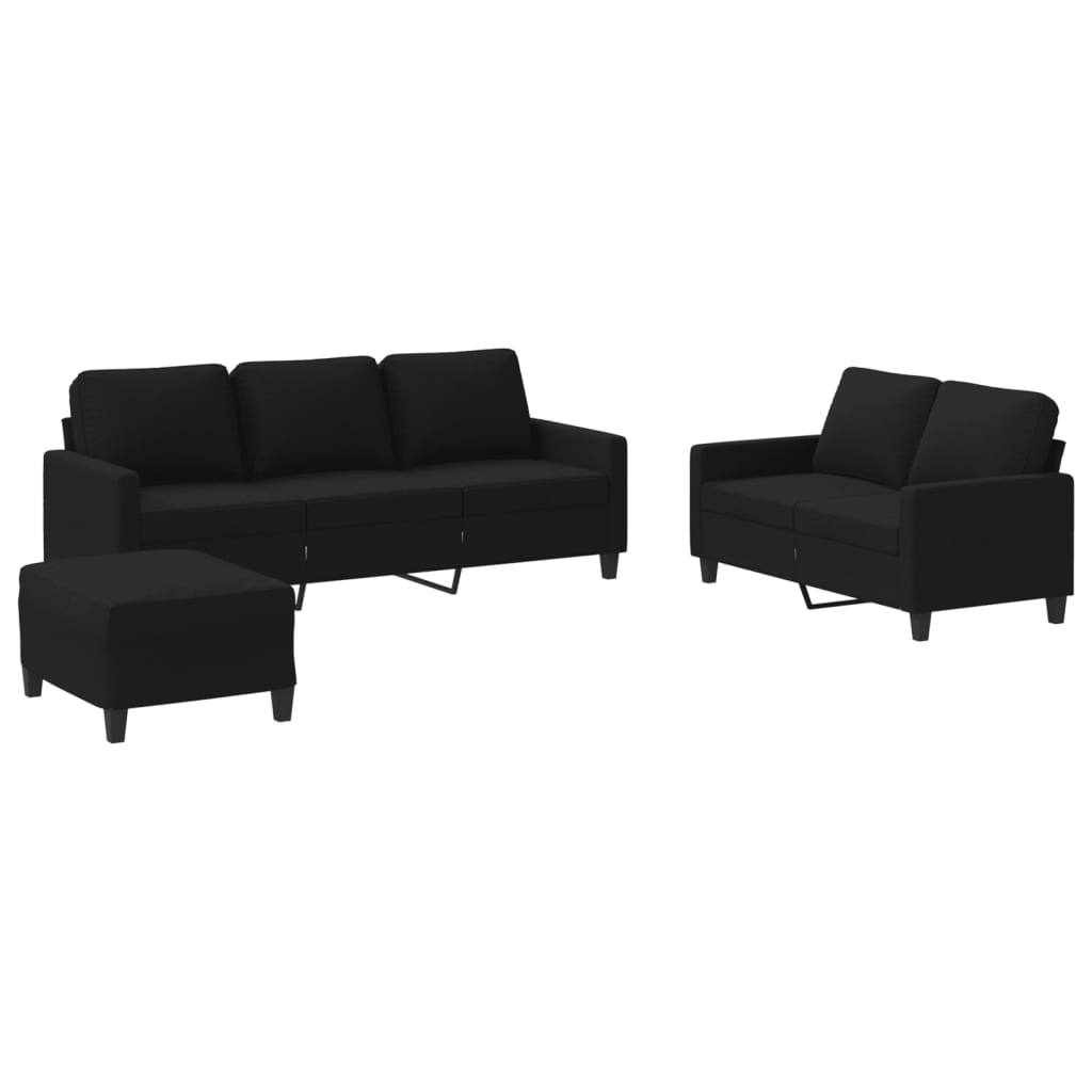 vidaXL 3 pcs conjunto de sofás com almofadões tecido preto