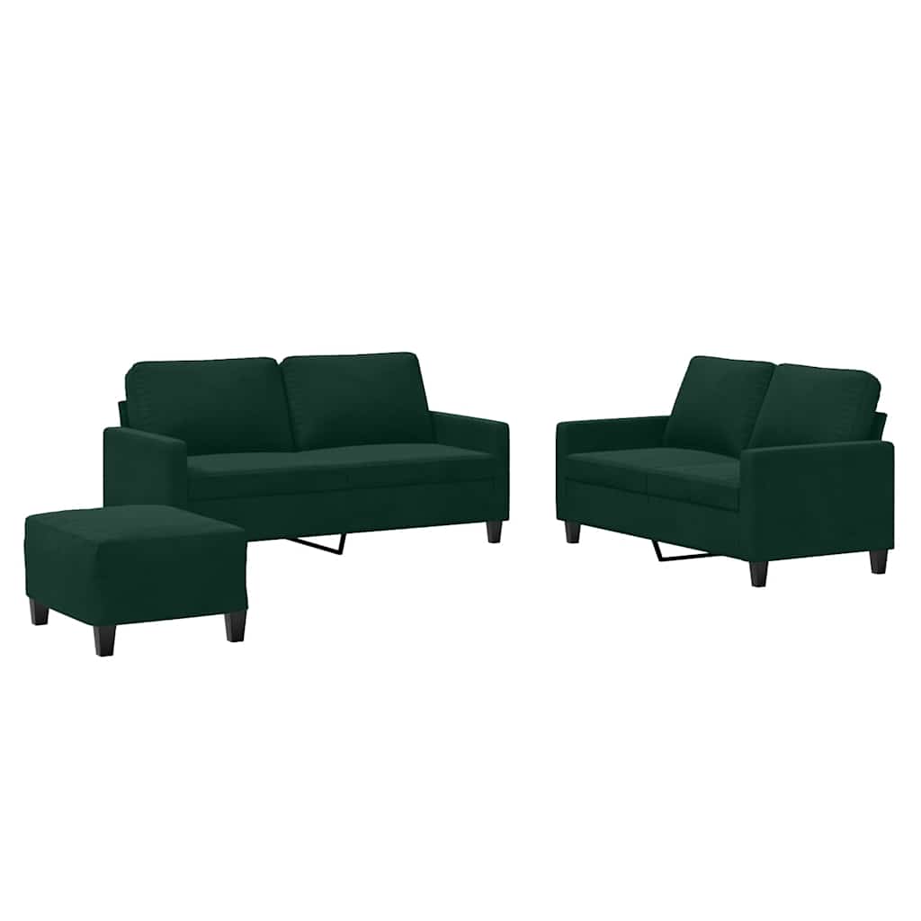 vidaXL 3 pcs conjunto de sofás com almofadões veludo verde-escuro