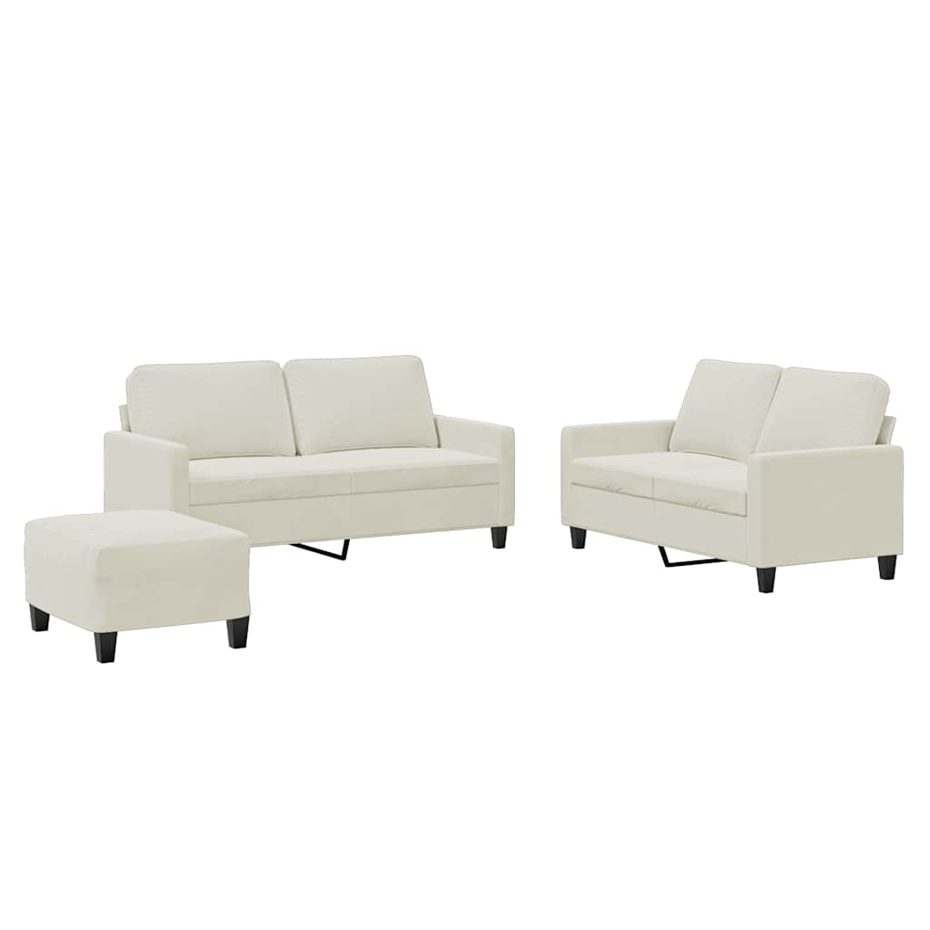 vidaXL 3 pcs conjunto de sofás com almofadões veludo cor creme