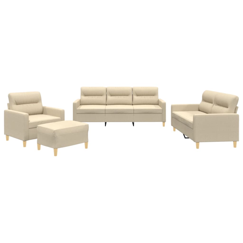 vidaXL 4 pcs conjunto de sofás com almofadões tecido cor creme