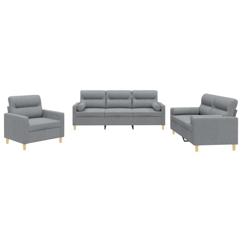 vidaXL 3 pcs conjunto de sofás com almofadas tecido cinzento-claro