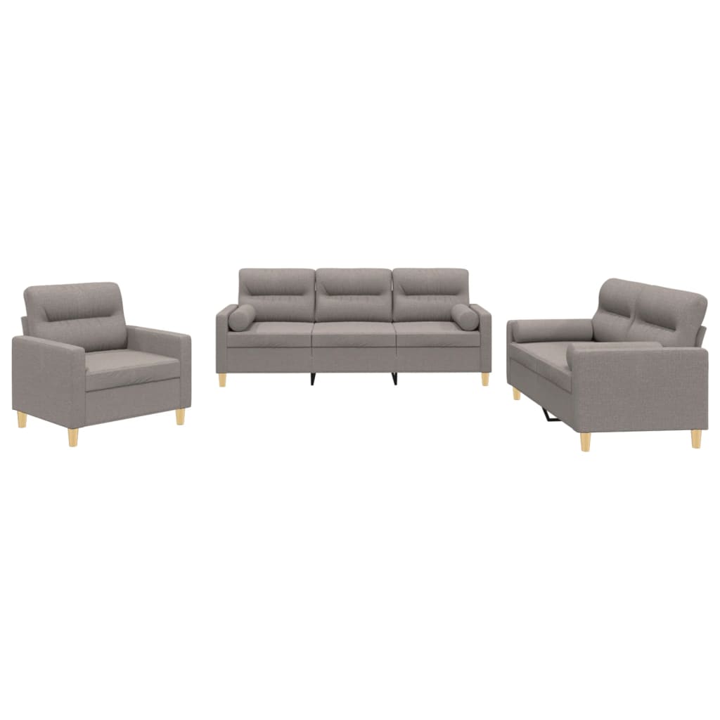 vidaXL 3 pcs conjunto de sofás com almofadas tecido cinza-acastanhado