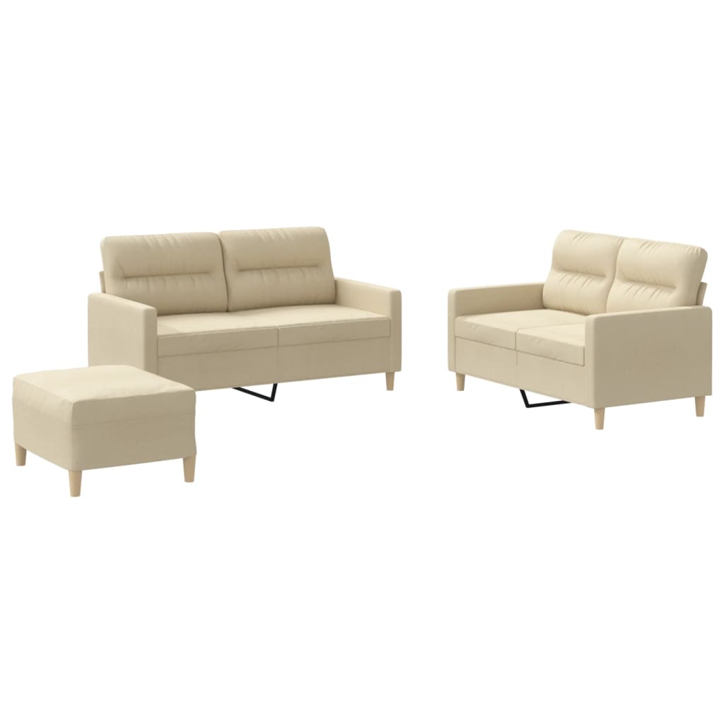 vidaXL 3 pcs conjunto de sofás com almofadões tecido cor creme