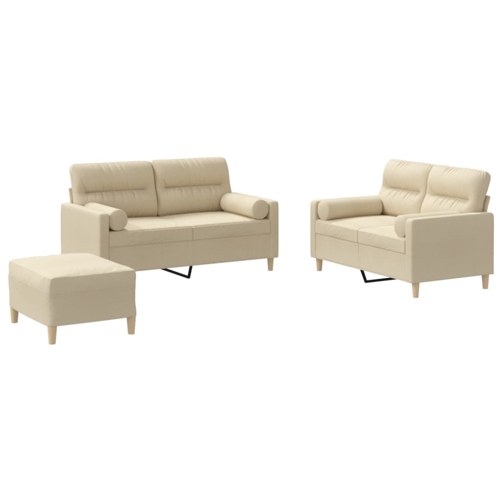 vidaXL 3 pcs conjunto de sofás com almofadas tecido cor creme