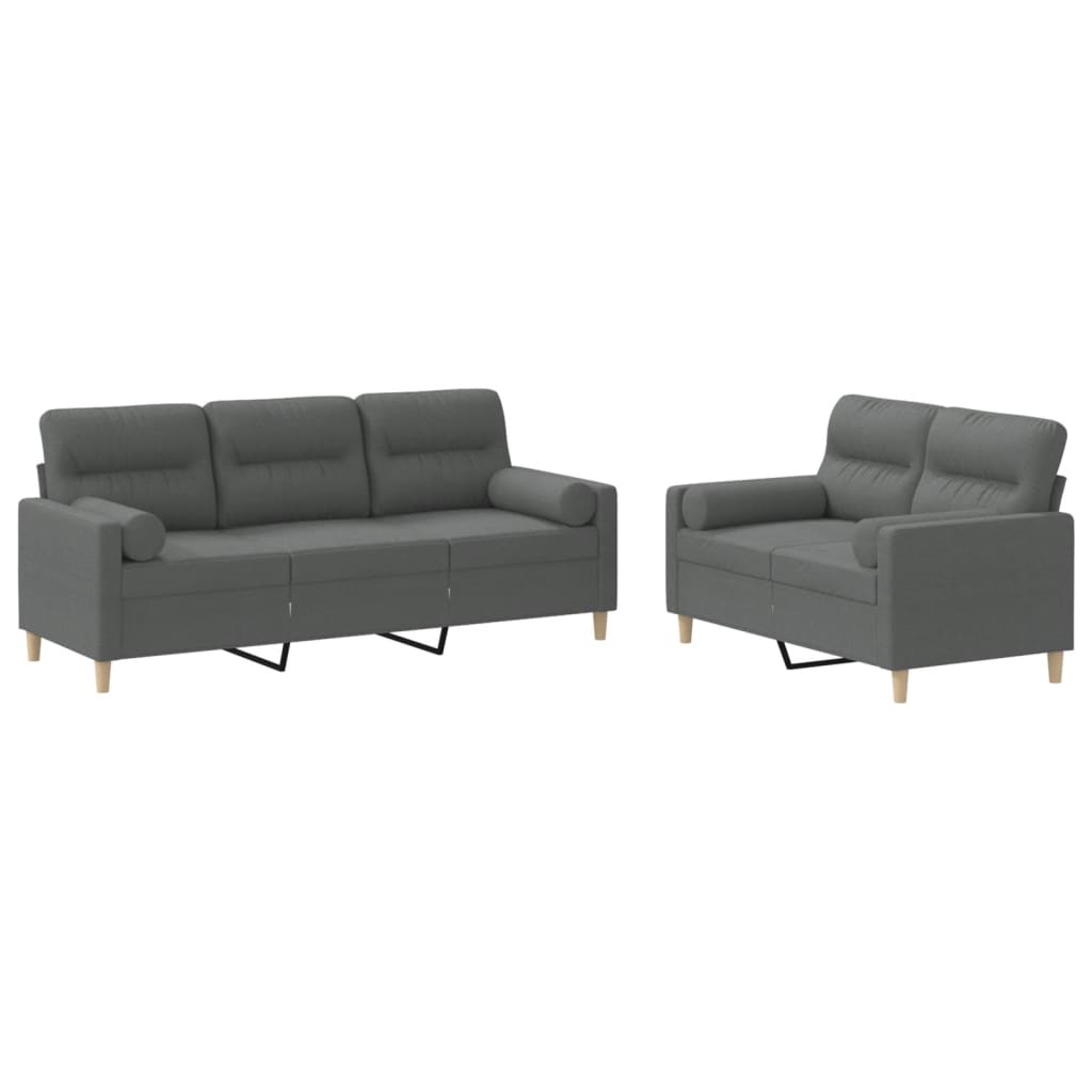 vidaXL 2 pcs conjunto de sofás com almofadas tecido cinzento-escuro