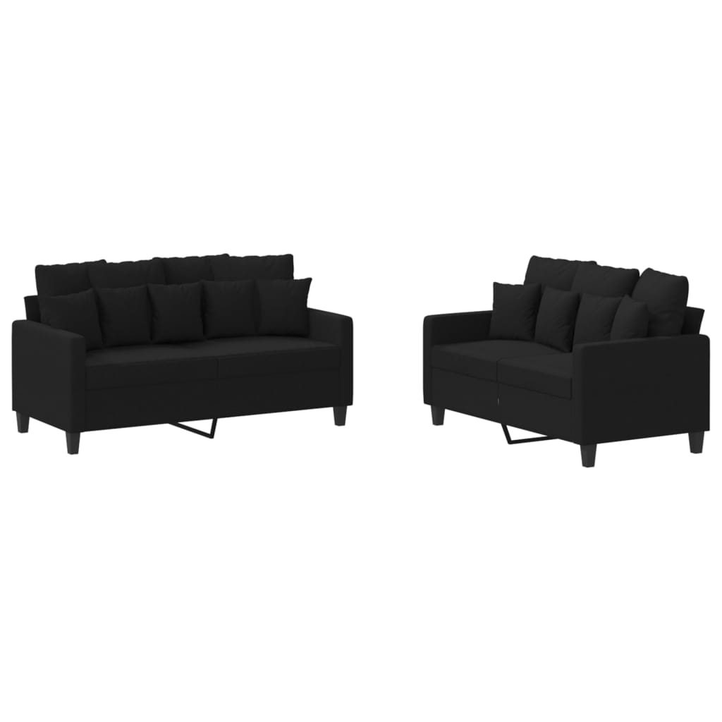 vidaXL 2 pcs conjunto de sofás com almofadões tecido preto