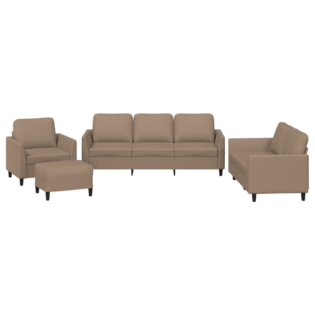 vidaXL 4 pcs conjunto sofás c/ almofadões couro artif. cor cappuccino
