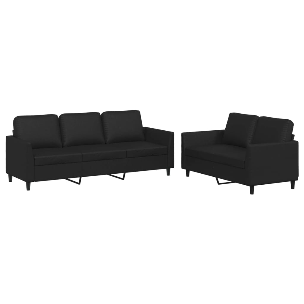 vidaXL 2 pcs conjunto de sofás com almofadões couro artificial preto