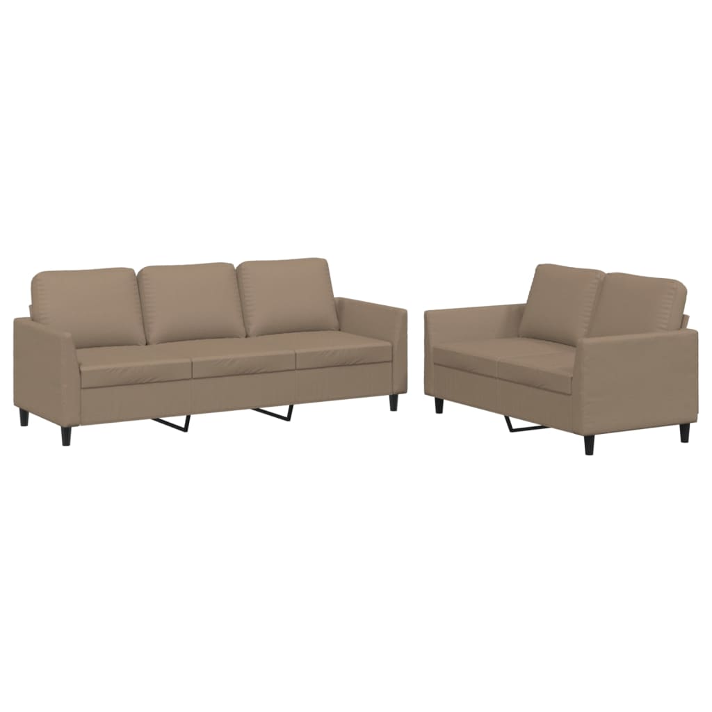 vidaXL 2 pcs conjunto sofás c/ almofadões couro artif. cor cappuccino