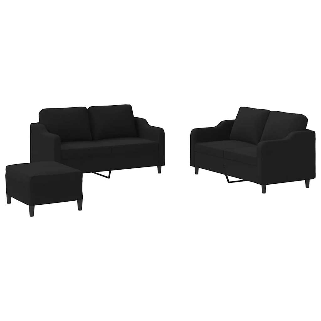 vidaXL 3 pcs conjunto de sofás com almofadões tecido preto