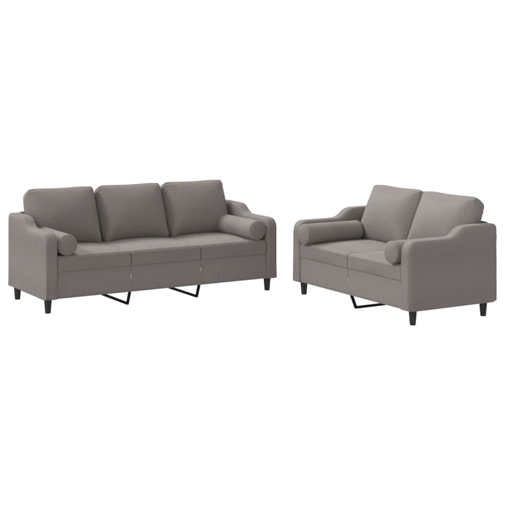 vidaXL 2 pcs conjunto de sofás com almofadas tecido cinza-acastanhado