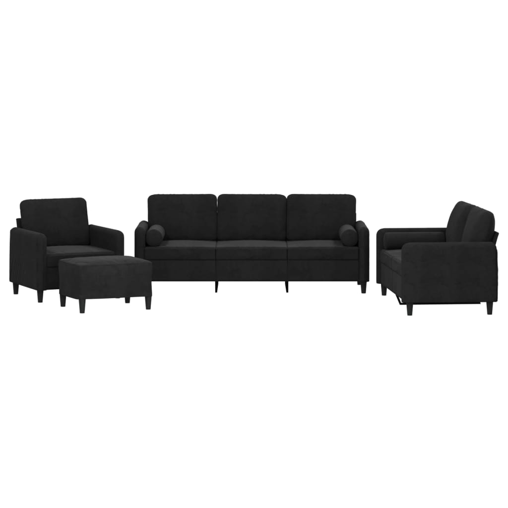 vidaXL 4 pcs conjunto de sofás com almofadas veludo preto