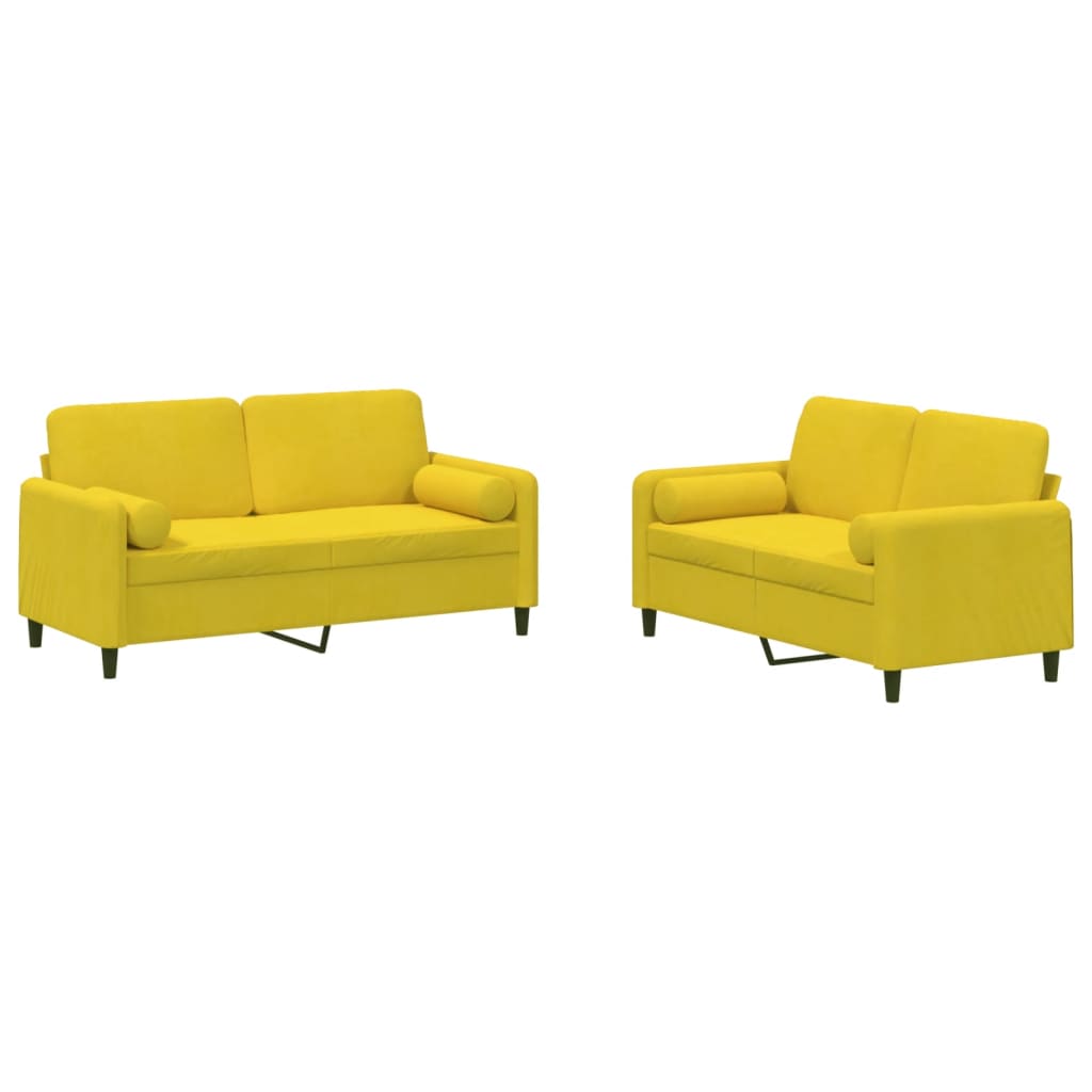 vidaXL 2 pcs conjunto de sofás com almofadas veludo amarelo