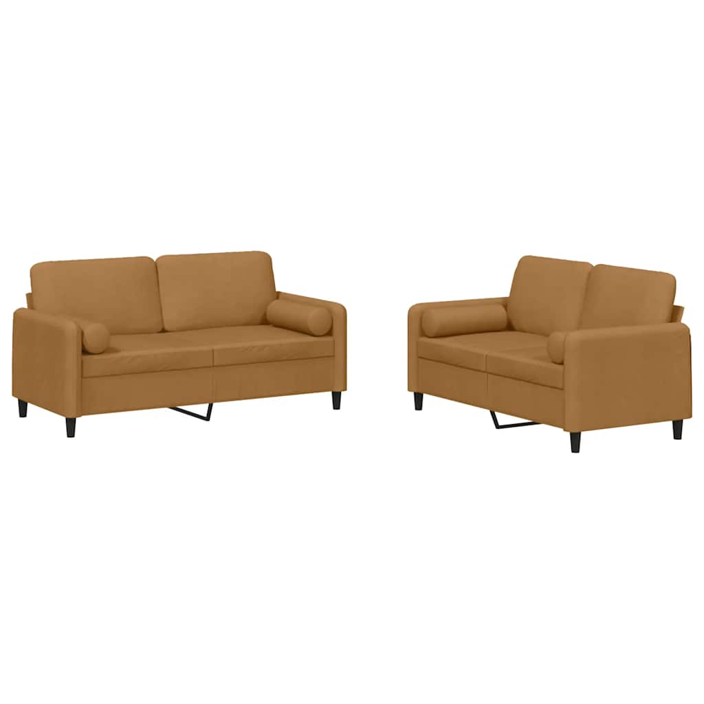 vidaXL 2 pcs conjunto de sofás com almofadas veludo castanho