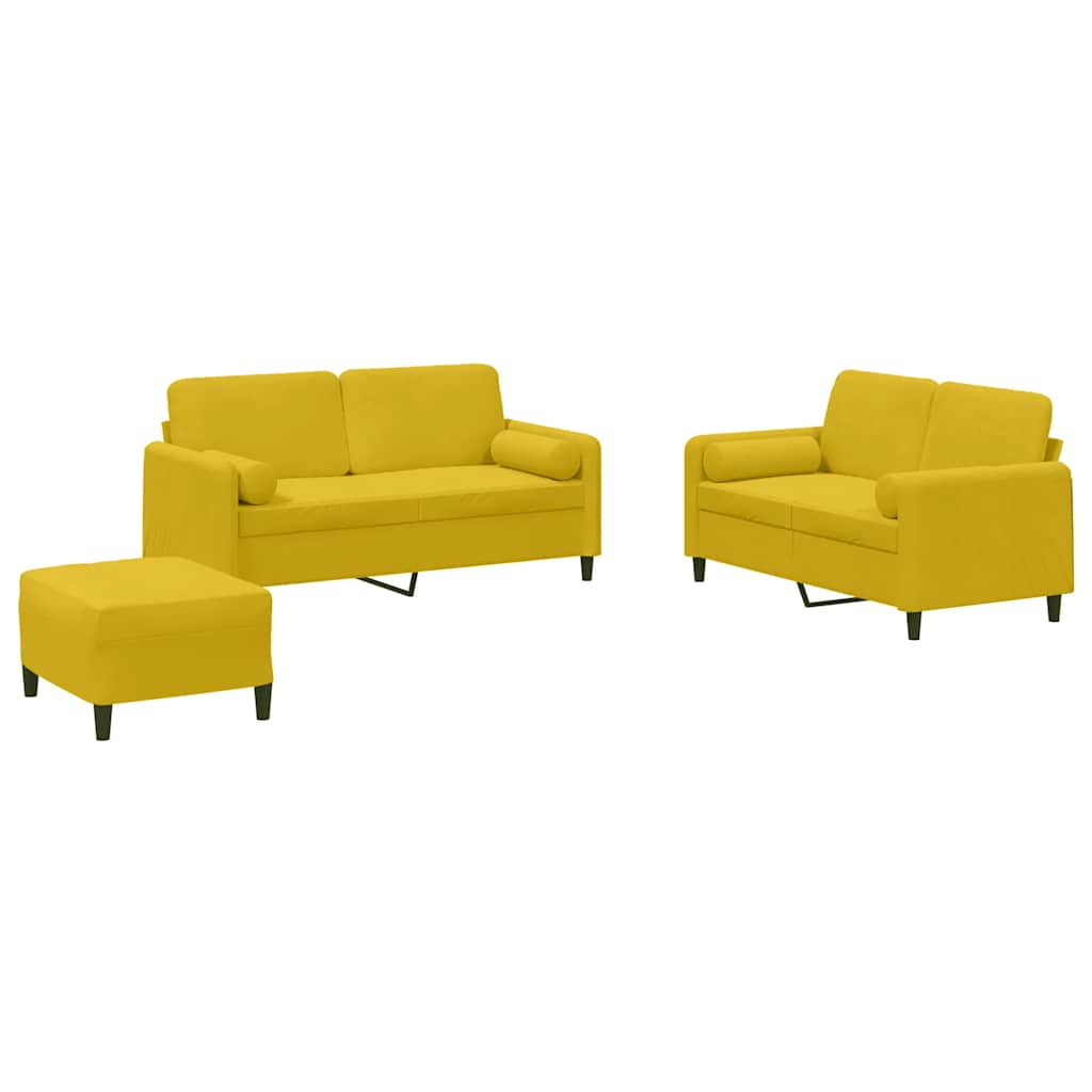 vidaXL 3 pcs conjunto de sofás com almofadas veludo amarelo