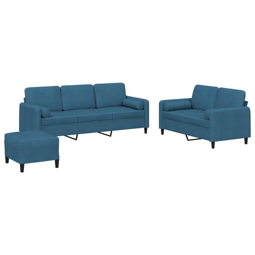 vidaXL 3 pcs conjunto de sofás com almofadas veludo azul