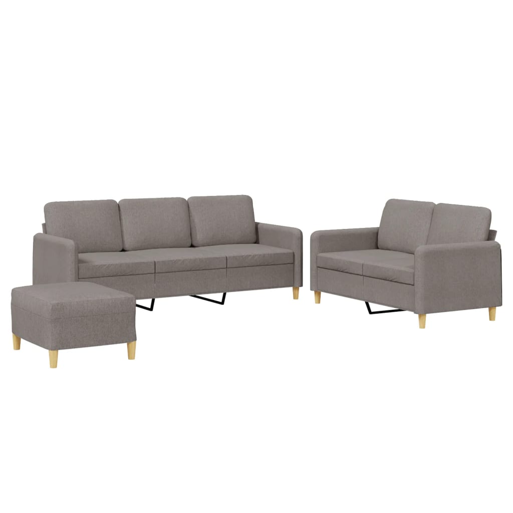vidaXL 3 pcs conjunto de sofás com almofadões tecido cinza-acastanhado