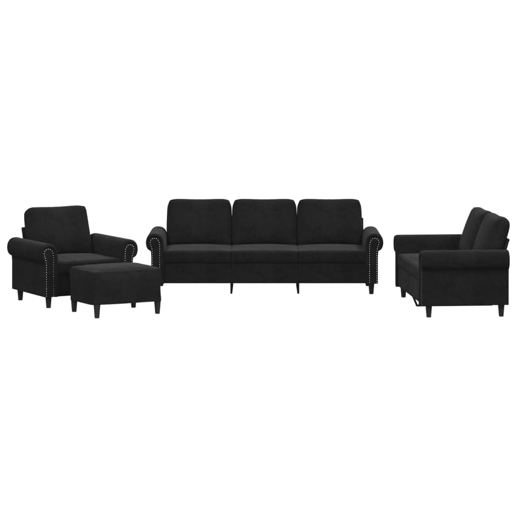 vidaXL 4 pcs conjunto de sofás com almofadões veludo preto