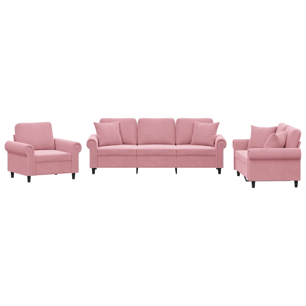 vidaXL 3 pcs conjunto de sofás com almofadas veludo rosa