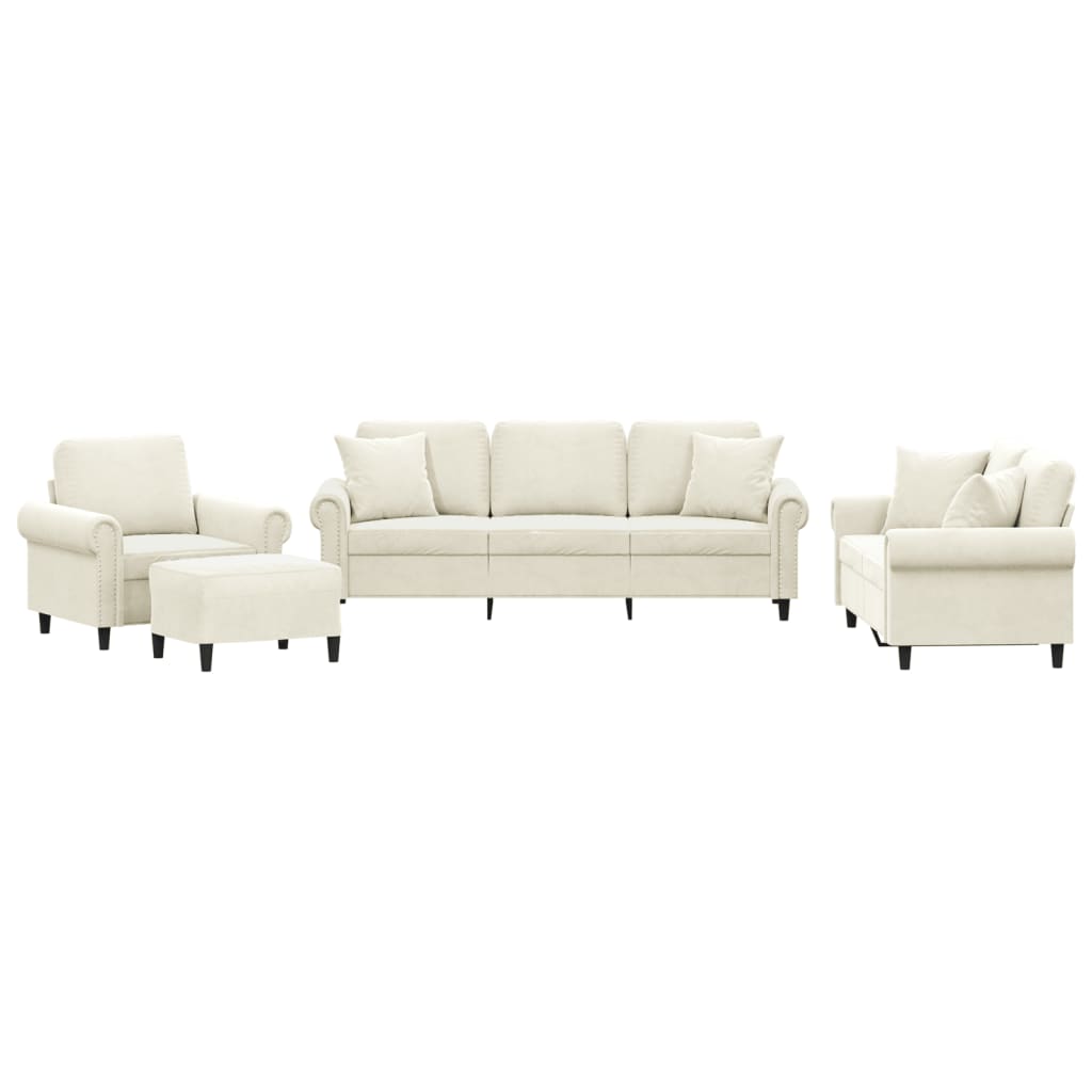vidaXL 4 pcs conjunto de sofás com almofadas veludo cor creme